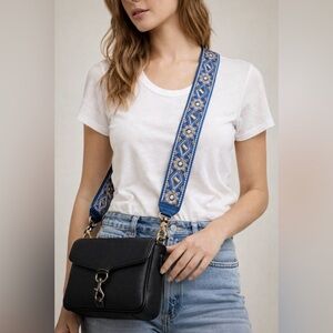 Rebecca Minkoff Guitar CrossBody Bag Strap Leather Embroidered Blue